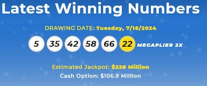 Los números ganadores de Mega Millions del martes 16 de julio de 2024