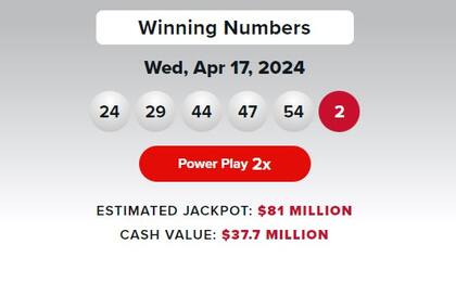 Los números ganadores de Powerball del miércoles 17 de abril de 2024