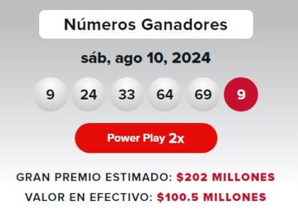 Los números ganadores de Powerball del sábado 10 de agosto