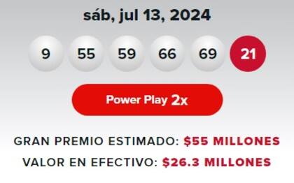 Los números ganadores de Powerball del sábado 13 de julio