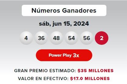 Los números ganadores de Powerball del sábado 15 de junio