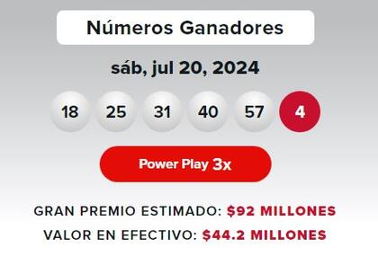 Los números ganadores de Powerball del sábado 20 de julio