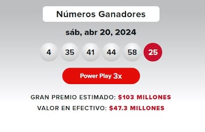 Los números ganadores de Powerball del sábado 20 de abril