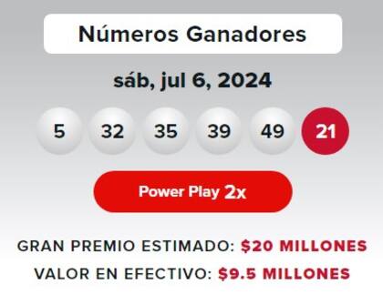 Los números ganadores de Powerball del sábado 6 de julio