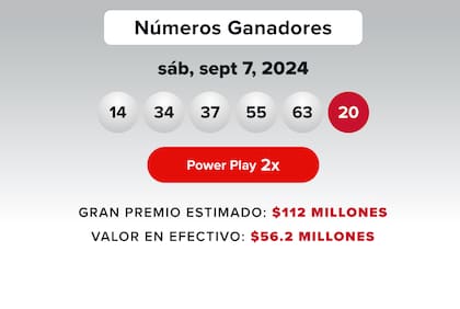 Los números ganadores del Powerball de este 7 de septiembre.