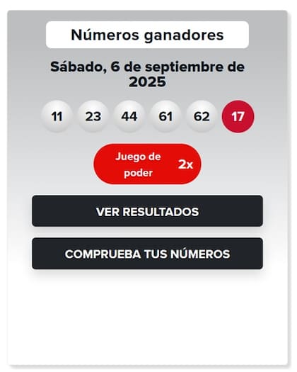 Los números ganadores del sorteo de Powerball del 6 de septiembre de 2025