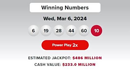 Los números ganadores del sorteo de Powerball del 6 de marzo