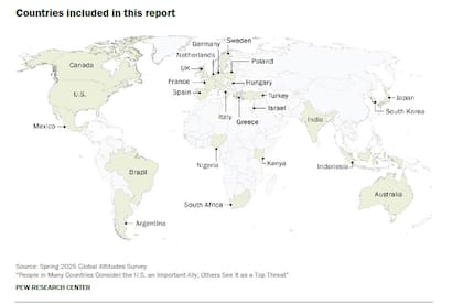 Los países encuestados por Pew Research Center