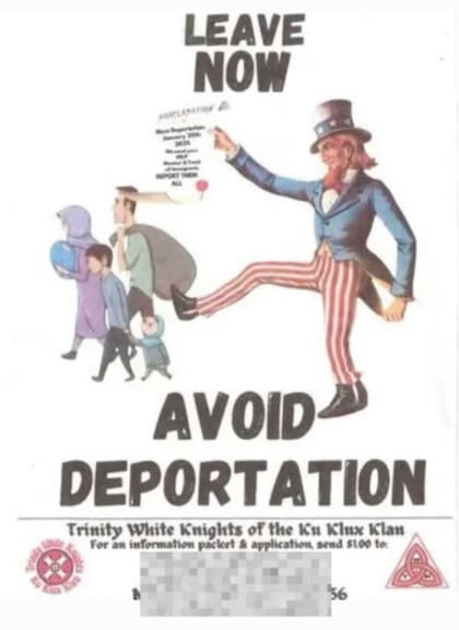 Los panfletos racistas que circulan por Kentucky tras la asunción de Trump llenaron de miedo a la población (Twitter @davenewworld_2)