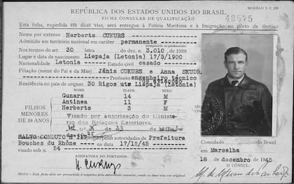 Los papeles que acreditaban la legalidad de la estadía de Cukurs en Brasil. Foto: Archivo Nacional de Brasil