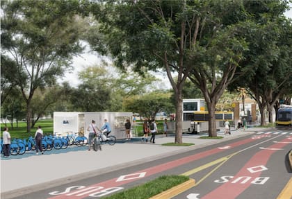 Los paradores del Trambus contarán con guarderías de bicicletas, espacios para cargadores eléctricos de vehículos y lockers destinados a la logística
