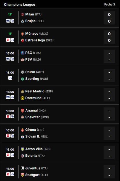 Los partidos de la Champions League de este martes 22 de octubre, para todos los gustos