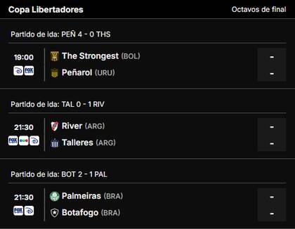 Los partidos de la Copa Libertadores 2024 de este miércoles 21 de agosto
