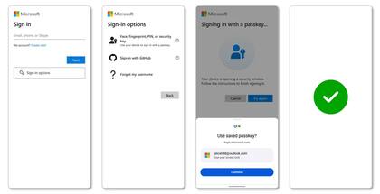 Los pasos para validar la identidad en WIndows o en otros servicios de Microsoft usando passkeys