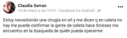 Los pedidos desesperados que Claudia hizo en su cuenta de Facebook
