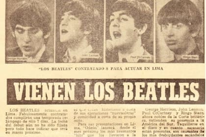Los periódicos de Perú anunciaron la llegada de los Fab Four para mayo de 1964