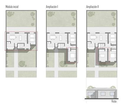 Los planos del módulo básico y las ampliaciones 1 y 2
