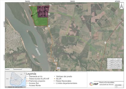 Los planos del proyecto de HIF Global, sobre la costa del Río Uruguay frente a Colón, provincia de Entre Ríos