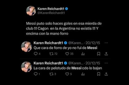 Los posteos de Karen Reichardt en contra de Lionel Messi