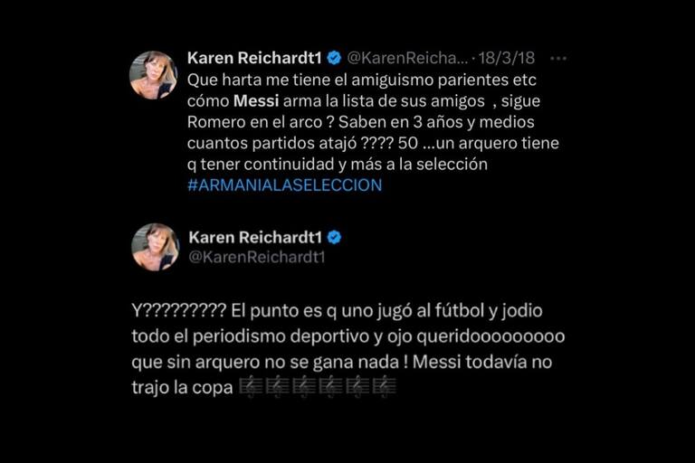Los posteos de Karen Reichardt en contra de Lionel Messi