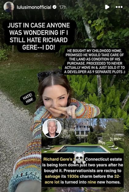 Los posteos de Lulu Simon en su cuenta de Instagram dónde manifestó su enojo contra Richard Gere
