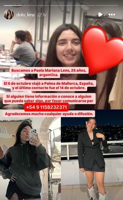 Los posteos en los que la familia de la joven denuncia su desaparición.