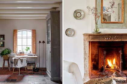 Los postigos que enmarcan la ventana del escritorio se hicieron a medida.