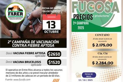 Los precios de las vacunas, que contemplan los costos operativos para la segunda campaña de vacunación