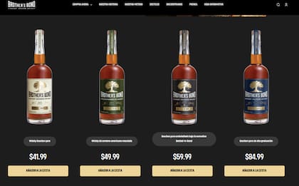 Los precios de los distintos tipos de whiskys que venden en la página oficial