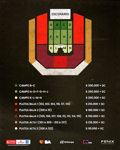 Los precios no tienen incluido el cargo por servicio, aunque este suele ser un porcentaje del valor de la entrada