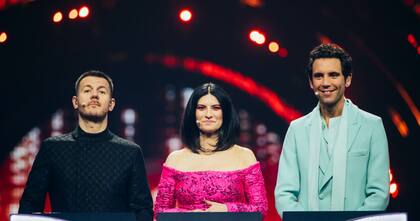 Los presentadores de Eurovision 2022, Alessandro Cattelan, Laura Pausini y Mika.