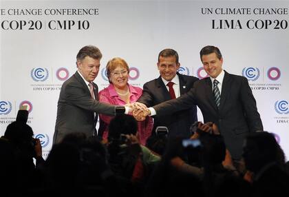 Los presidentes de Colombia, Perú, Chile y México durante la reciente cumbre de Cambio Climático, en Lima
