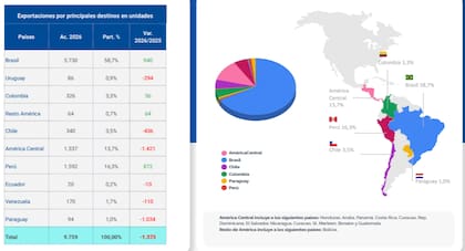 Los principales destinos de exportación de los vehículos fabricados en la Argentina