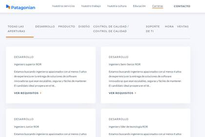 Los puestos disponibles están el a Web (Captura https://patagonian.it/)