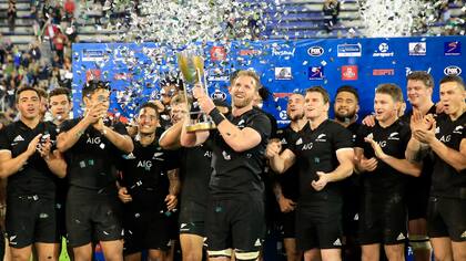 El festejo de los All Blacks con el título del Rugby Championship