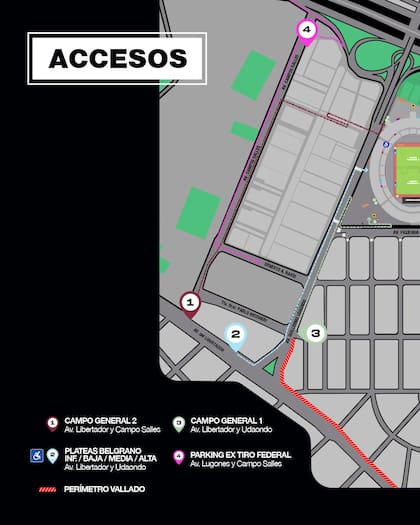 Los puntos de entrada y las zonas de circulación recomendadas (Foto: X @dfallaccess)