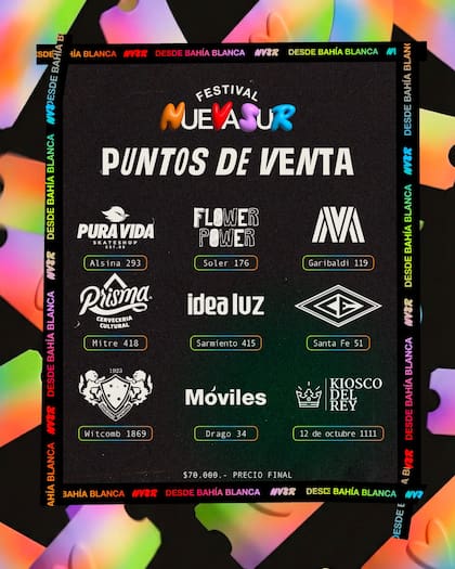 Los puntos de venta de las entradas del festival Nueva Sur en Bahía Blanca