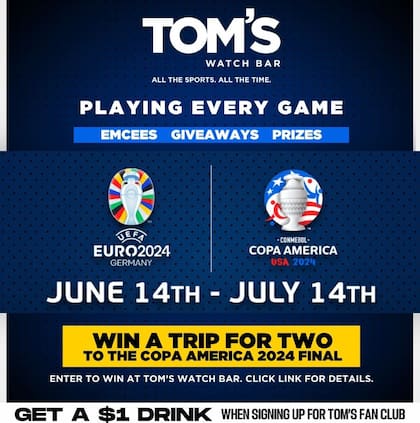 Los que asistan a Tom´s entre el 14 de junio y el 3 de julio pueden participar de un sorteo para viajar a la final de la Copa América en Miami