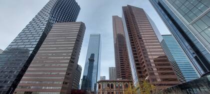 Los rascacielos de Calgary, una ciudad al oeste de Canadá, en la provincia de Alberta