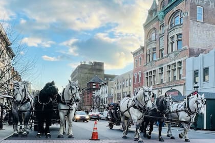 Los recorridos en carruaje por el centro histórico permiten apreciar las luces navideñas y transportar a las personas en el tiempo. (bethlehemcarriage)
