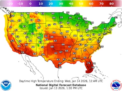 Los registros térmicos de este martes muestran anomalías significativas; las zonas del corazón estadounidense experimentan máximas por encima del promedio estacional