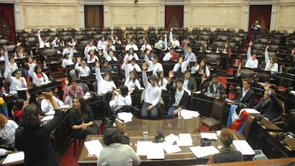 Los representantes juveniles votando la ley contra el bullying en el Congreso Nacional