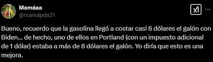 Los residentes de Portland se manifestaron acerca de esta suba en los precios de la gasolina (X: @mamápdx21)