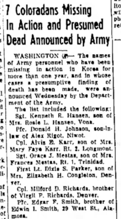 Los restos de Mestas fueron enterrados como desconocidos en el Cementerio Nacional del Pacífico en Honolulu