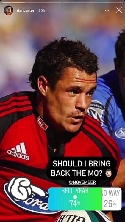 Los resultados de la encuesta de Dan Carter para ver si se deja el bigote o no. Crédito: Instagram