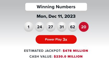 Los resultados de la lotería Powerball del 11 de diciembre