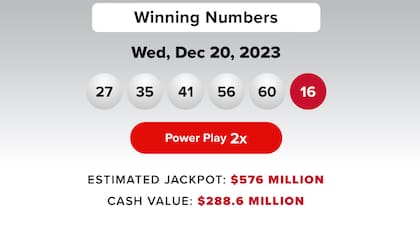 Los resultados de la lotería Powerball del 20 de diciembre
