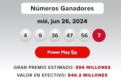Los resultados de la lotería Powerball del miércoles 26 de junio