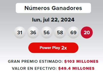 Los resultados de la lotería Powerball del miércoles 22 de julio