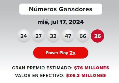 Los resultados de la lotería Powerball del miércoles 17 de julio